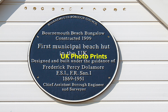 Photo 6"x4" Bournemouth Blue Plaques: No. 31 - first municipal beach hut Bournemouth c2015