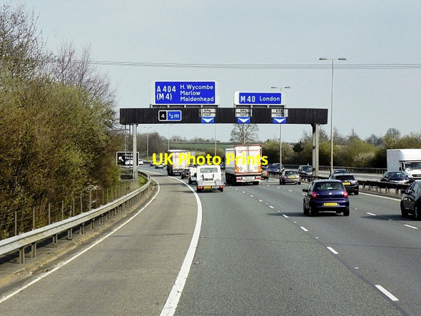 Photo 6"x4" Southbound M40, Sign Gantry approaching Junction 4 Booker c2015