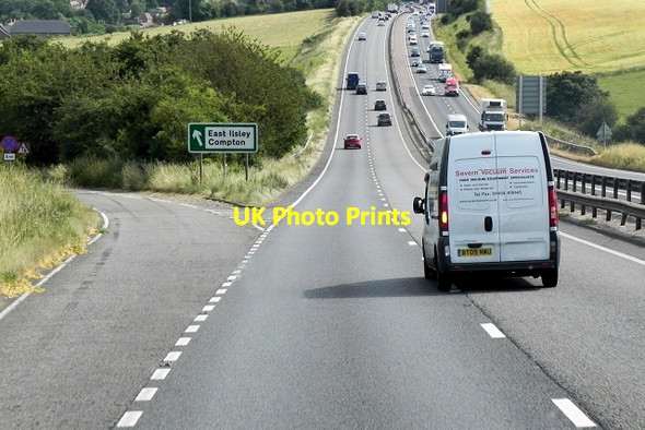 Photo 6"x4" Southbound A34, Exit for East Ilsley and Compton East Ilsley c2014