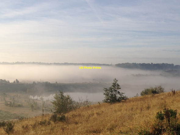 Photo 6"x4" Silverdale Country Park with sun on low-lying fog Blank Bank c2012
