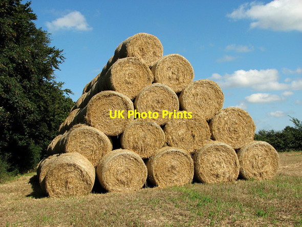 Photo 6"x4" Straw bales neatly stacked Aylsham c2014