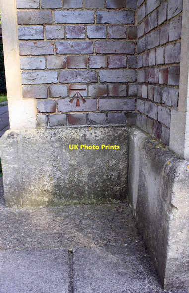 Photo 6"x4" Benchmark on buttress of St Peter's Church Whiteknights c2014