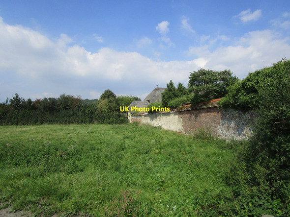 Photo 6"x4" Garden wall and thatched cottage near Affpuddle Affpuddle c2014