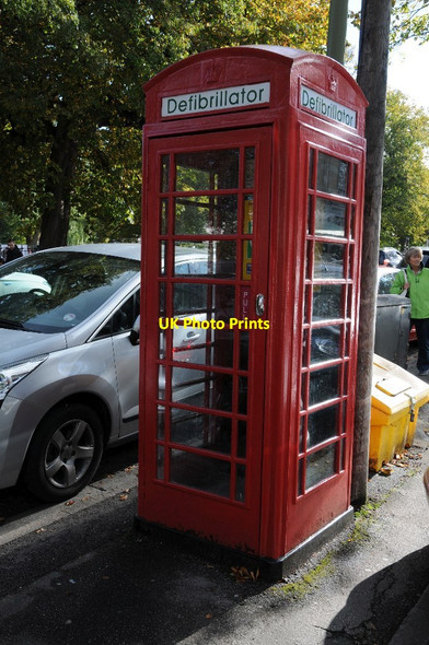 Photo 6"x4" Defibrillator in a phone box Cheltenham c2014