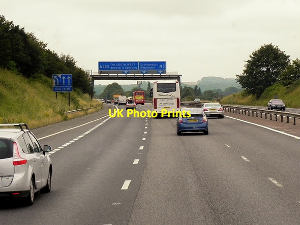Photo 6"x4" Westbound M3, Overhead Sign Gantry approaching Junction 8 Dummer c2014