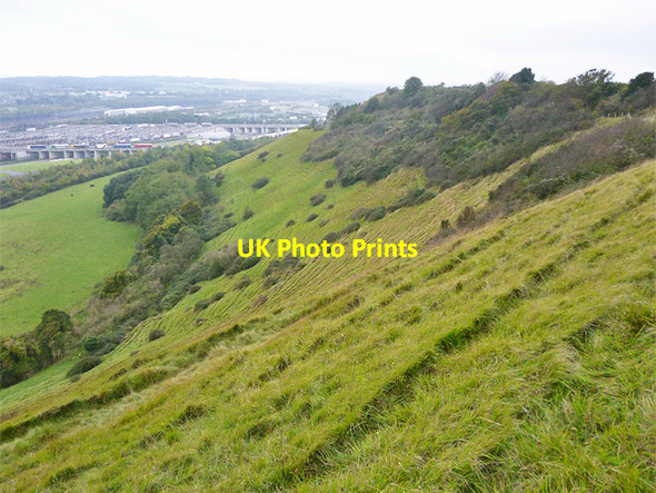 Photo 6"x4" Downs above Channel Tunnel Terminal Folkestone c2014