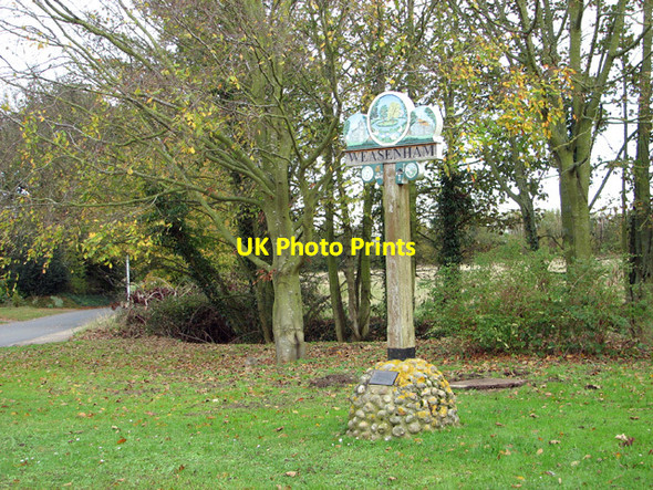 Photo 6"x4" Village sign and green beside Massingham Road Weasenham St Peter c2014