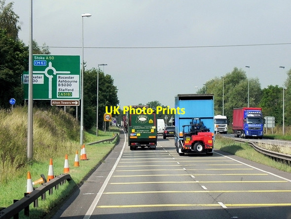Photo 6"x4" A50 Approaching Roundabout with the B5030 Uttoxeter c2014