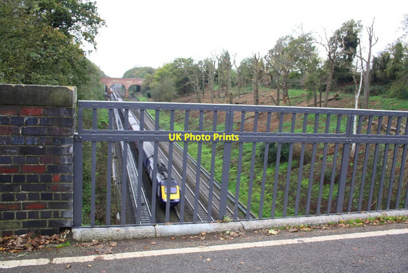Photo 6"x4" View through metal parapet of Warren Road railway bridge Sonning c2014