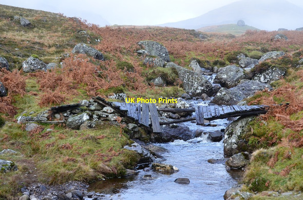 Photo 6"x4" Ruined footbridge, Allt a' Choire Ghlais Meall Dh\u00f9in Croisg c2014
