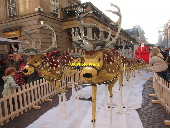 Photo 6"x4" Lego reindeer and sleigh, Covent Garden London c2014