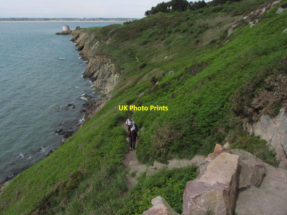 Photo 6"x4" Walkers on coastal path at Red Rick, Howth. View towards Sutton Martello Tower Howth c2014