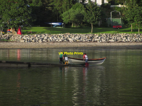 Photo 6"x4" People with rowing boat on jetty, Poll a' Chladha, Ullapool Braes of Ullapool c2014