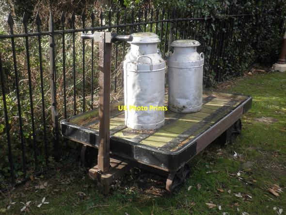 Photo 6"x4" Milk churns, Dunster Railway Station Marsh Street c2014