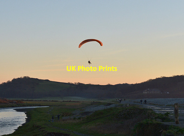 Photo 6"x4" Paraglider landing by the Ystwyth Aberystwyth c2014