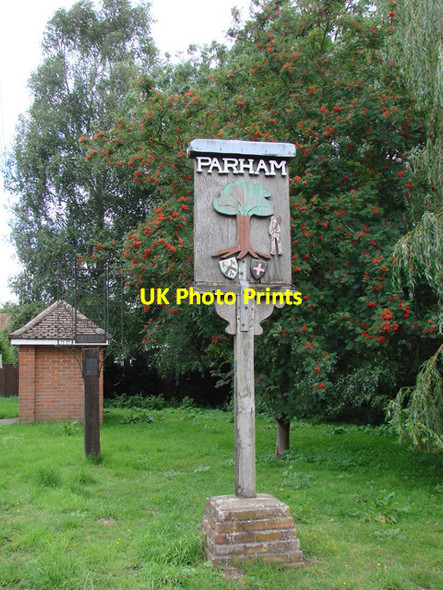 Photo 6"x4" Parham village sign Parham c2007