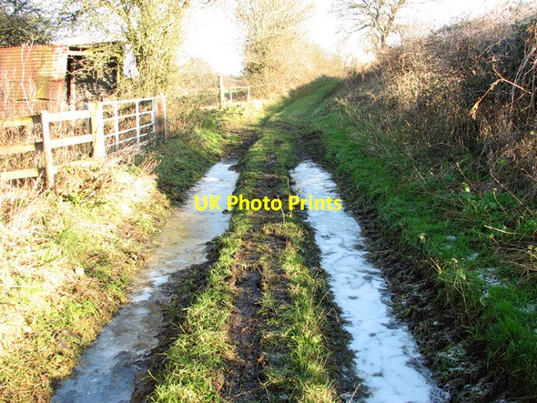 Photo 6"x4" Frozen puddles on farm track Ashby St Mary c2014