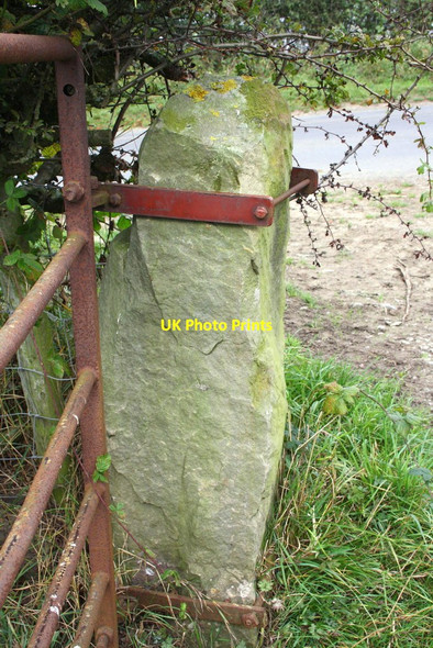 Photo 6"x4" Benchmark on gatepost, No Man's Moor Lane Finghall c2014