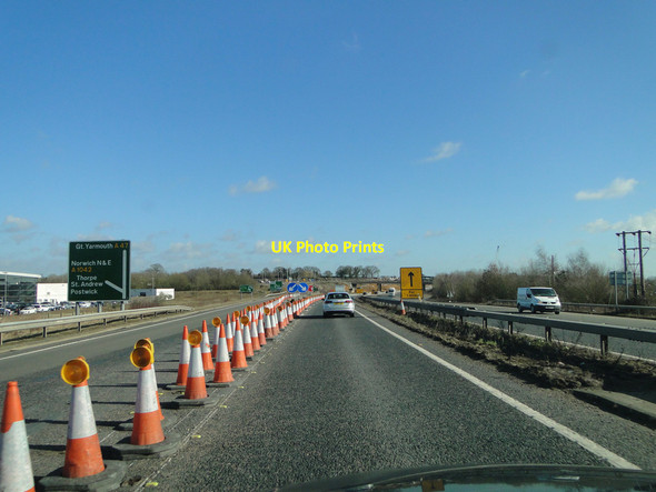 Photo 6"x4" A47 approaching the park and ride interchange and roadworks Postwick c2015