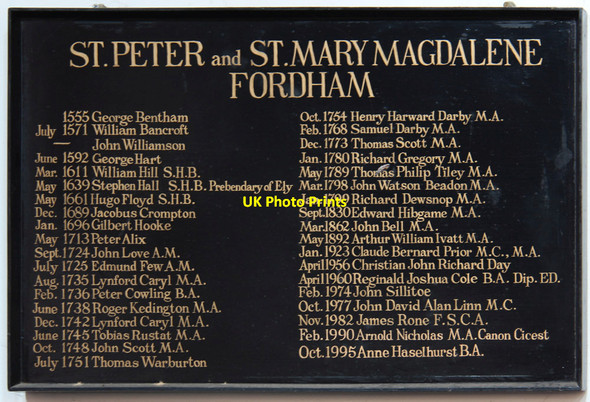 Photo 6"x4" St Peter & St Mary Magdalene, Fordham - Vicars board Fordham\/TL6270 c2015