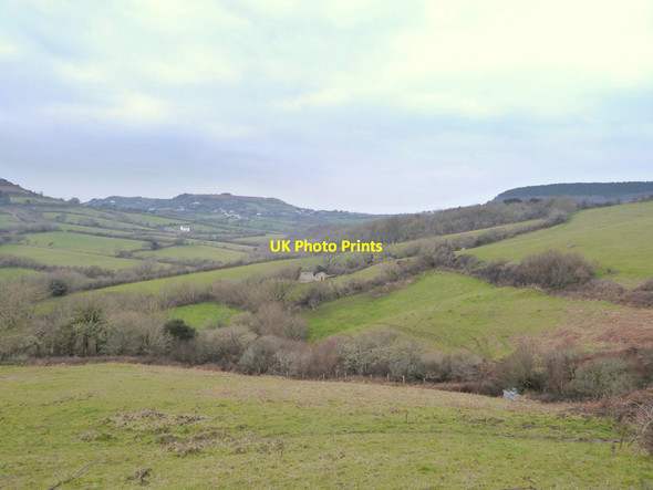 Photo 6"x4" St Gabriel's Church and St Gabriel's Wood from the Southwest Coastal Path near Golden Cap Chideock c2015