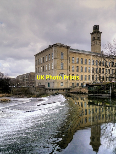 Photo 6"x4" River Aire, Weir and New Mill, Saltaire Shipley\/SE1437 c2015