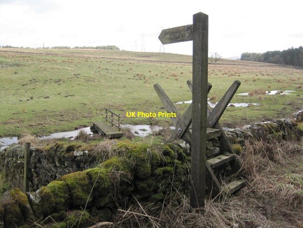 Photo 6"x4" Ladder Stile, Footpath Sign and Footbridge over the Painsdale Burn Greenhead\/NY6665 c2015