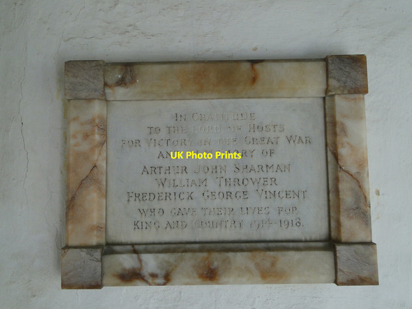 Photo 6"x4" WW1 memorial in the porch at Claxton church Ashby St Mary c2015