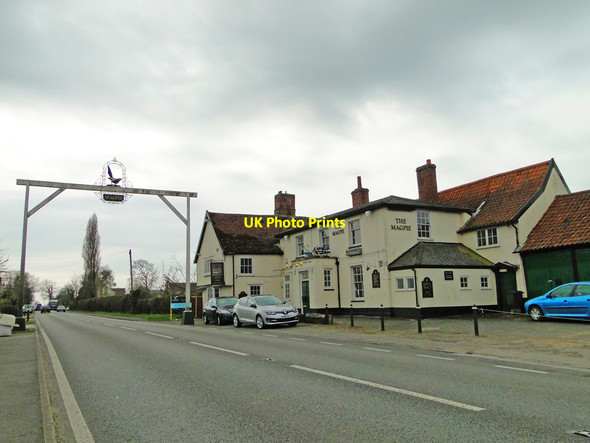 Photo 6"x4" The sign of the Magpie public house Little Stonham c2015