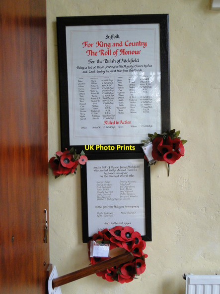 Photo 6"x4" Roll of Honour and War Memorial in Mickfield church Mickfield c2015