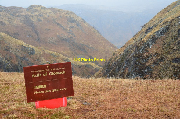 Photo 6"x4" Warning sign, Falls of Glomach Falls of Glomach c2014