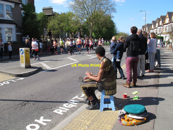 Photo 6"x4" London Marathon 2014: drummer Greenwich\/TQ3977 c2014