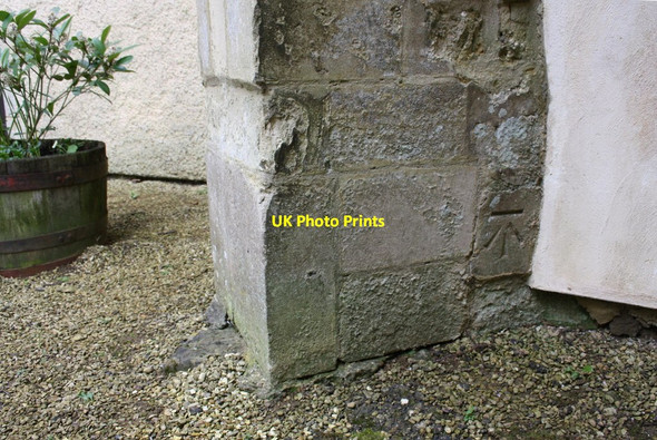 Photo 6"x4" Benchmark on buttress of St Peter's Church Marsh Baldon c2014