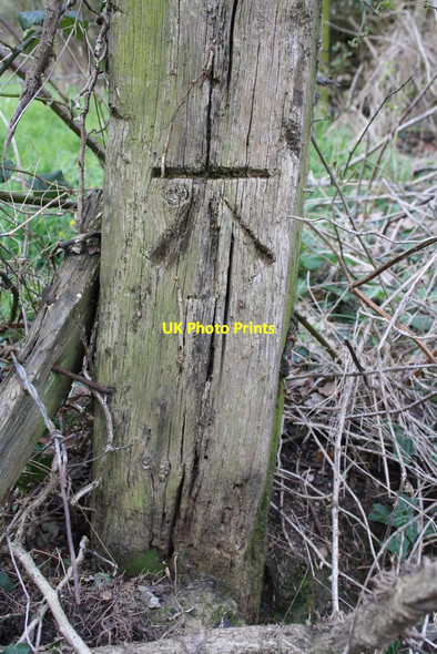 Photo 6"x4" Benchmark on wooden gatepost at path junction Marsh Baldon c2014