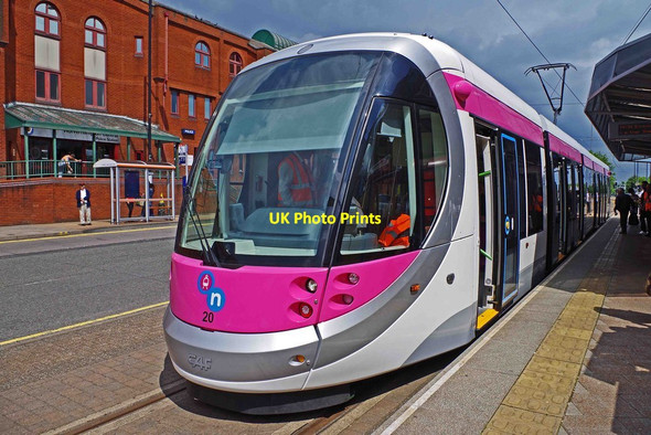 Photo 6"x4" Midland Metro tram no. 20 on display at St. Georges, Bilston Street, Wolverhampton Wolverhampton c2014
