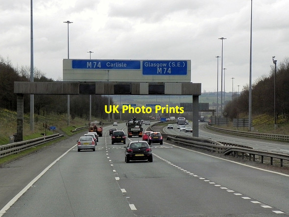 Photo 6"x4" Overhead Sign Gantry on the Southbound M73 Birkenshaw\/NS6962 c2014
