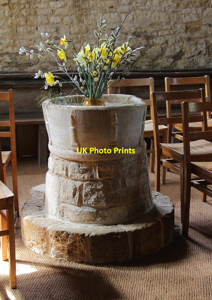 Photo 6"x4" St Botolph, Slapton - font Abthorpe c2015