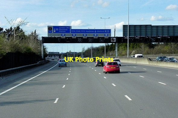 Photo 6"x4" Sign Gantry over the Clockwise M25 Egham c2015