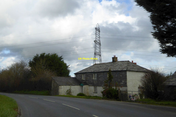 Photo 6"x4" Farm building and electricity pylon at Haggaton Burnard's Ho c2016