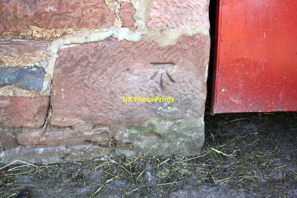 Photo 6"x4" Benchmark on barn at Barrowmoor Farm Appleby-in-Westmorland c2015