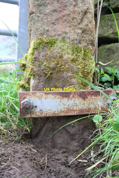 Photo 6"x4" Benchmark on gatepost at field access track Firbank\/SD6294 c2015