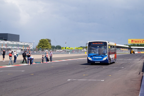 Photo 6"x4" Stagecoach Bus on Silverstone Circuit Cattle End c2015