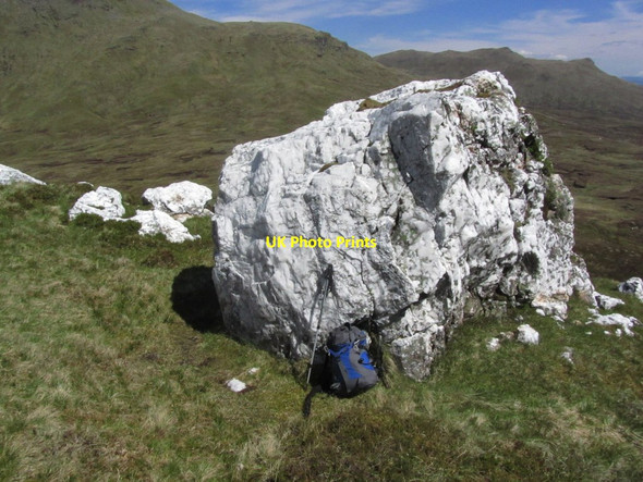 Photo 6"x4" Large quartz boulder above Lairig Riarein, lower eastern slopes of Beinn nan Imirean Meall Glas Beag c2015