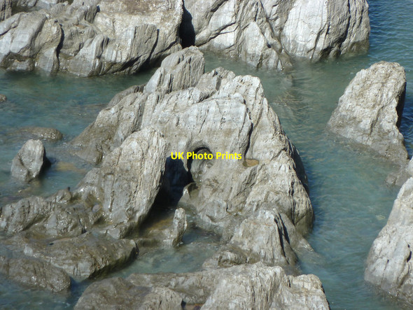 Photo 6"x4" Inclined, bowled out holein rock at Rockham Bay Mortehoe c2015