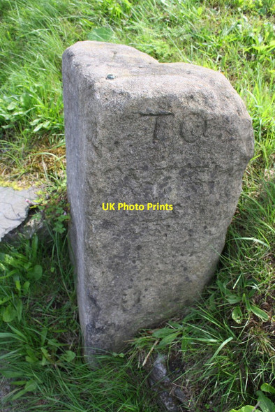 Photo 6"x4" Old milestone with benchmark on top Hellifield c2015