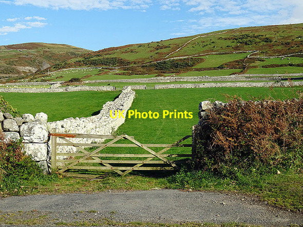 Photo 6"x4" Dry stone walls and hills Llanaber c2015