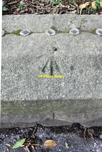 Photo 6"x4" Benchmark on Cardigan Lane wall of Burley Recreation Ground Burley\/SE2734 c2015