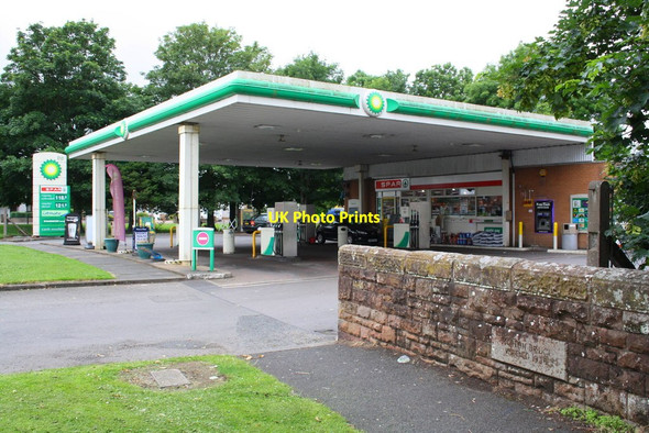 Photo 6"x4" Bridge parapet, BP petrol station and Spar shop, Wigton Road Carlisle c2015