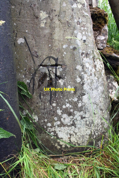 Photo 6"x4" Benchmark on gatepost at entrance to New Pasture Helwith Bridge c2015