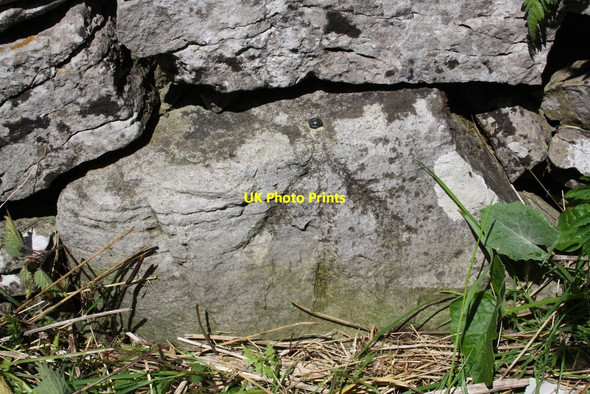 Photo 6"x4" Benchmark on stone in Low Sleights Road wall Chapel-le-Dale c2015